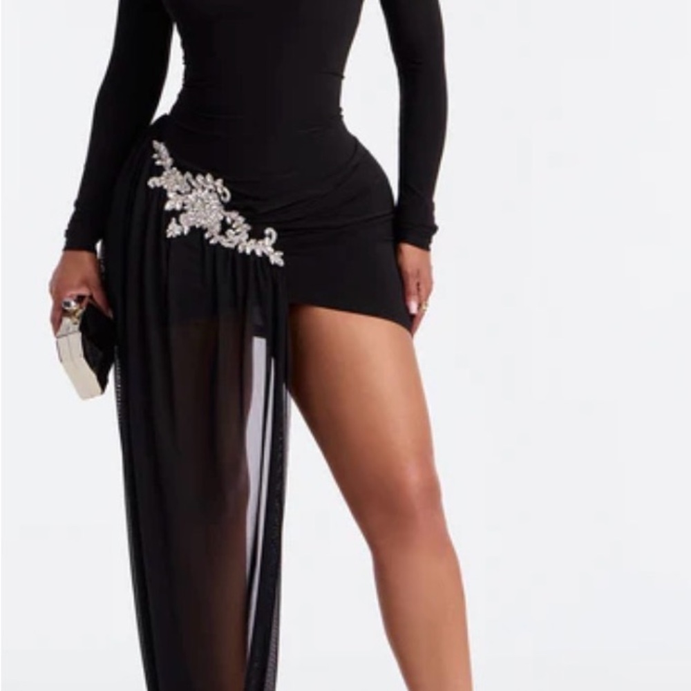Chic Black Mini Dress with Embellished Detail
